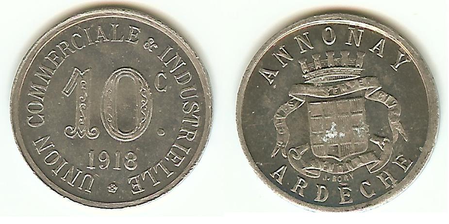 Annonay(Ardèche) Union Commerciale et Industrielle 10 Cent 1918